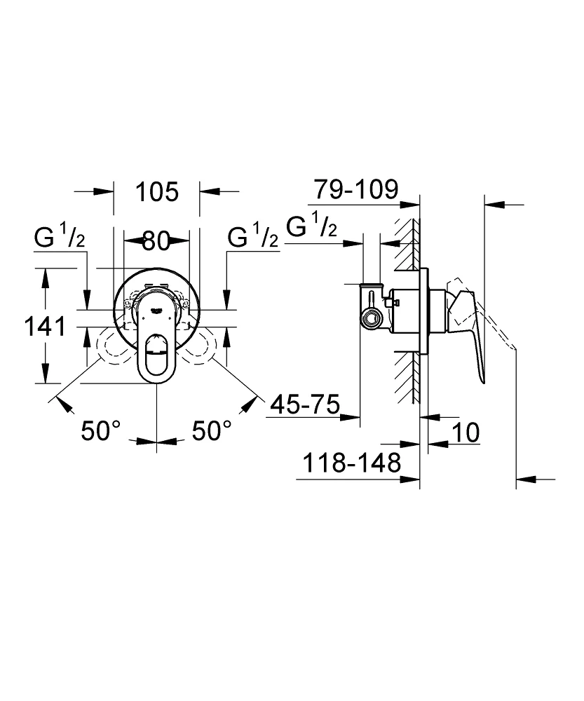Baterie duș încastrată 1 cale Grohe Bauloop Round + corp instalare — 2