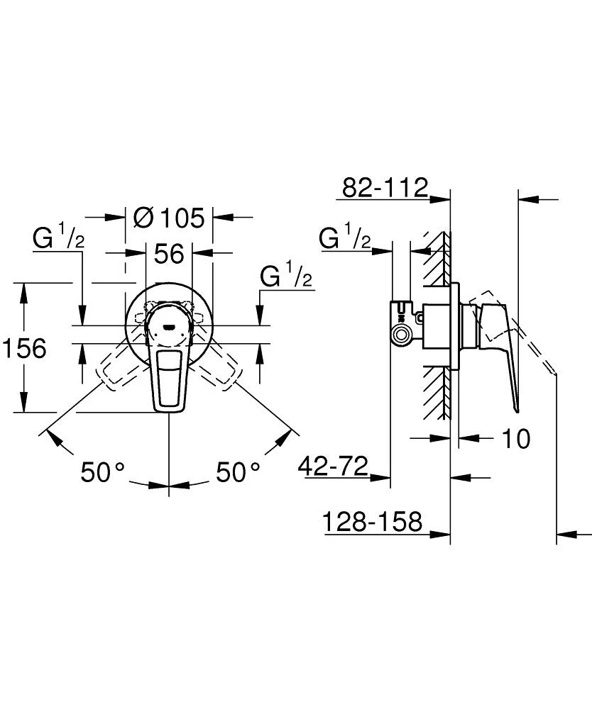 Baterie duș încastrată 1 cale Grohe Bauloop Square + corp instalare — 4