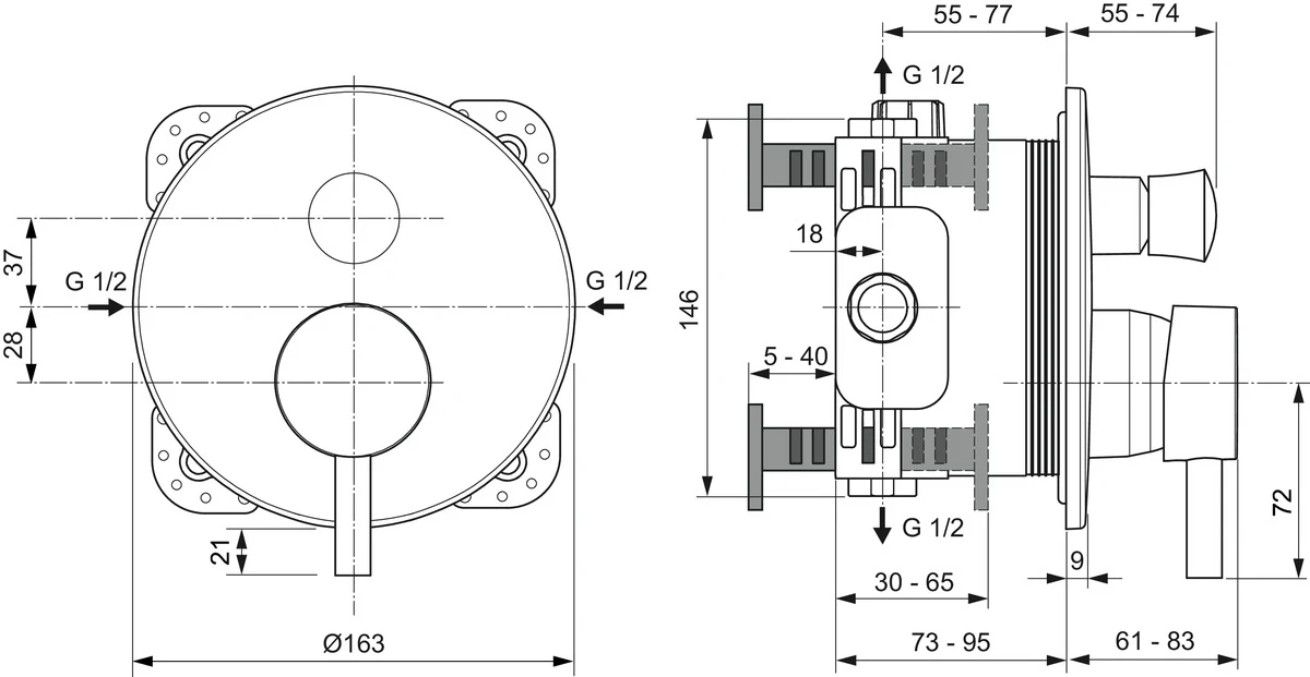 Baterie duș încastrată 2 cai Ideal Standard Ceraline Chrome — vedere 4