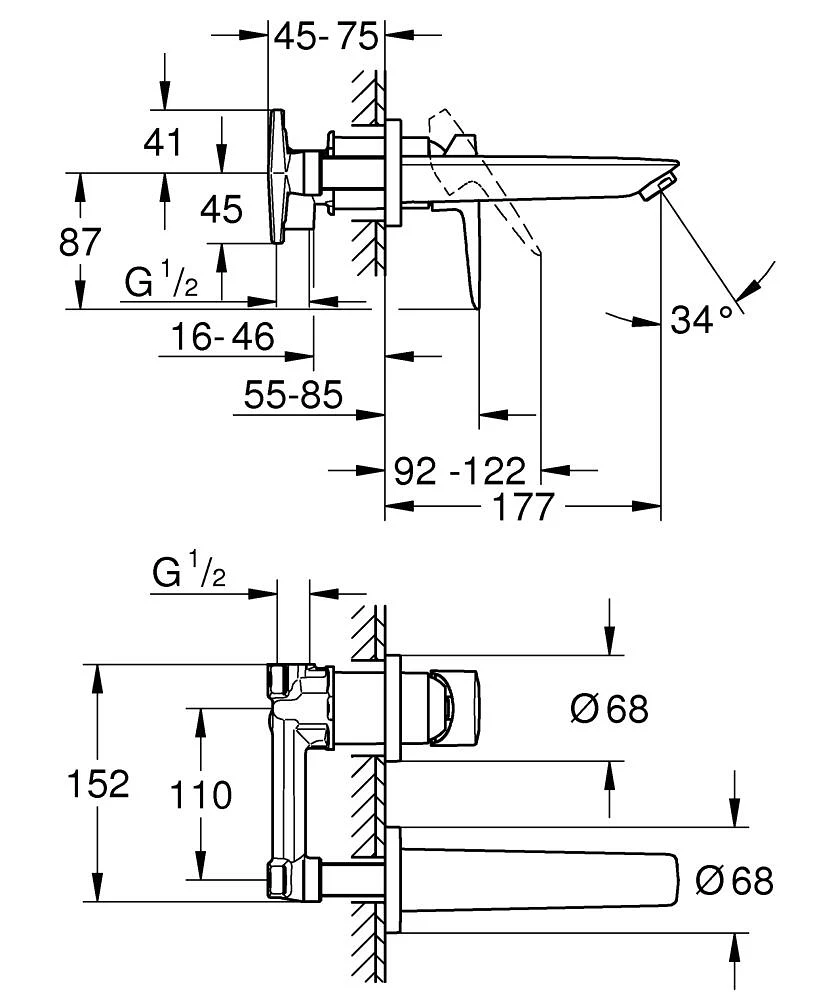 Baterie încastrată lavoar Grohe Bauedge + corp instalare — 5