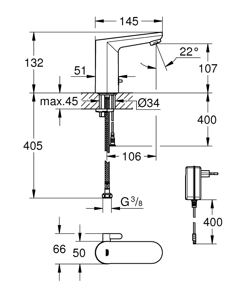 Baterie lavoar electronică cu infraroșu Grohe Eurosmart Cosmopolitan E 230V — 8