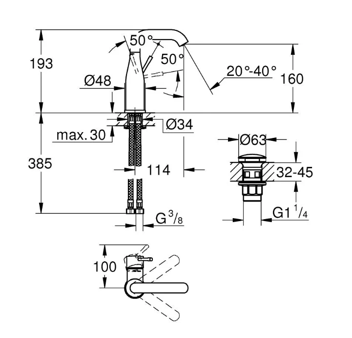Смеситель для раковины Grohe Essence M с Click-Clack — 4