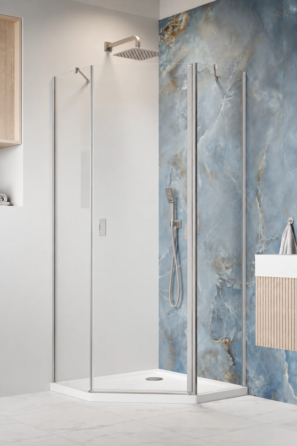 Cabina dus Radaway Nes Brushed Nickel PTJ 90x90 h=200 Dreapta