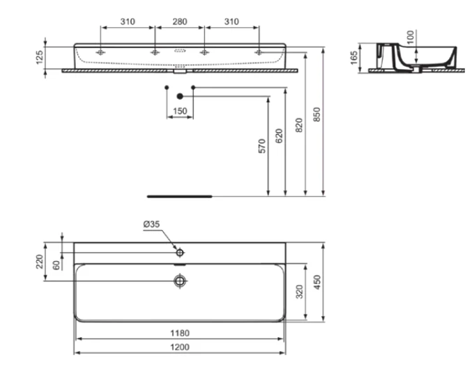Lavoar pe blat Ideal Standard Atelier Conca 120x45cm — vedere 3