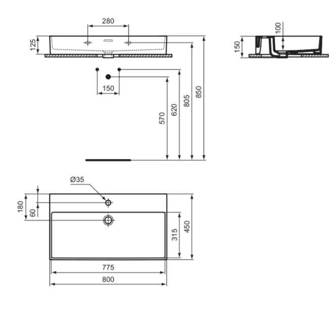 Lavoar pe blat Ideal Standard Atelier Extra 80x45 cm — vedere 5