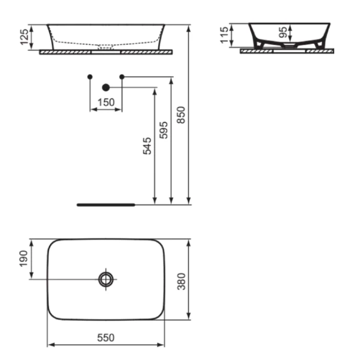 Lavoar pe blat tip bol Ideal Standard Atelier Ipalyss fara preaplin 55x38 cm Salvie — vedere 4