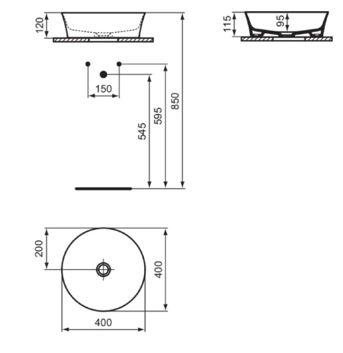 Умывальник на столешнице типа чаши Ideal Standard Atelier Ipalyss Round без перелива D.40 cm Черный Матовый — вид 5