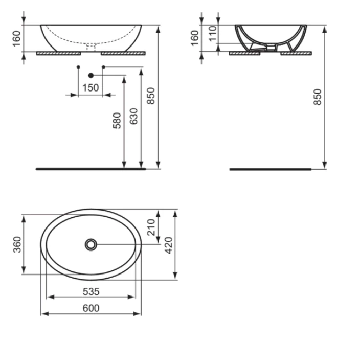 Умывальник на столешнице типа чаши Ideal Standard Strada 62x44 cm — 7