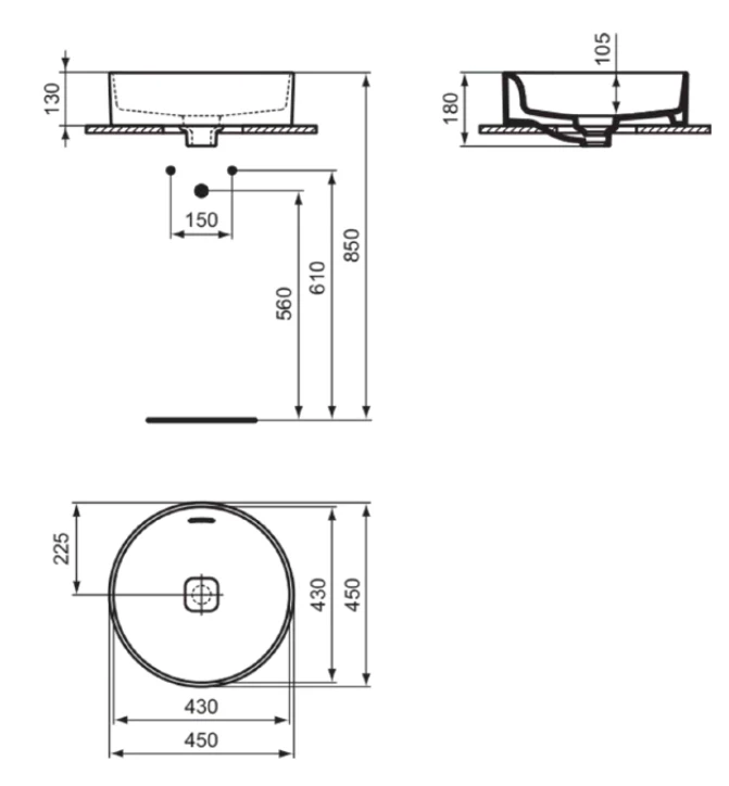 Умывальник на столешнице типа чаши Ideal Standard Strada II Round с переливом D.45 cm — вид 3
