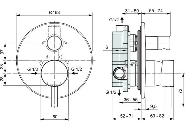 Baterie duș încastrată 2 cai Ideal Standard Ceraline Chrome + corp instalare — 2