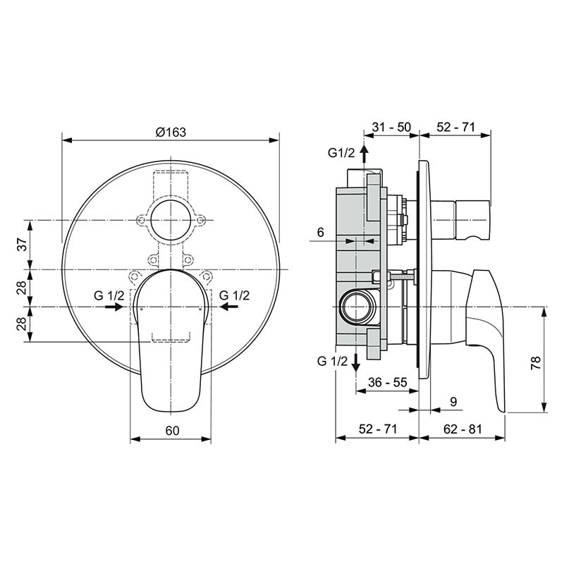 Baterie duș încastrată 2 cai Ideal Standard Ceraflex + corp instalare — 2