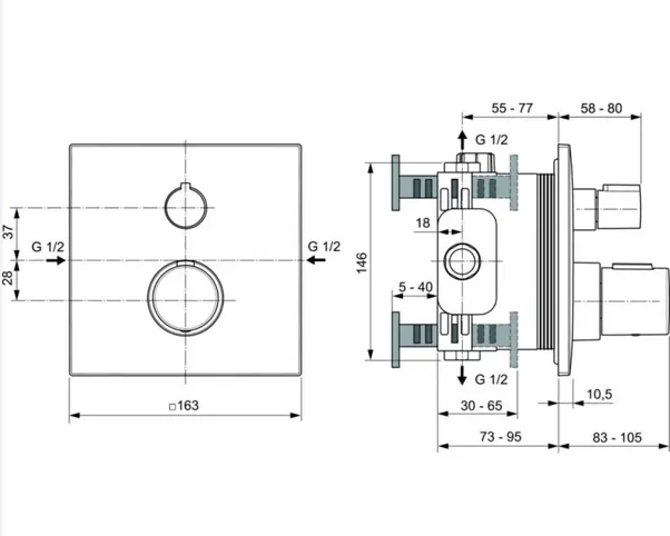 Baterie duș încastrată termostatată 2 cai Ideal Standard Ceratherm C100 Chrome — 5