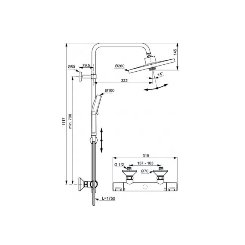 Coloana duș termostatată Ideal Standard Ceratherm T25+ Silk Black — 5