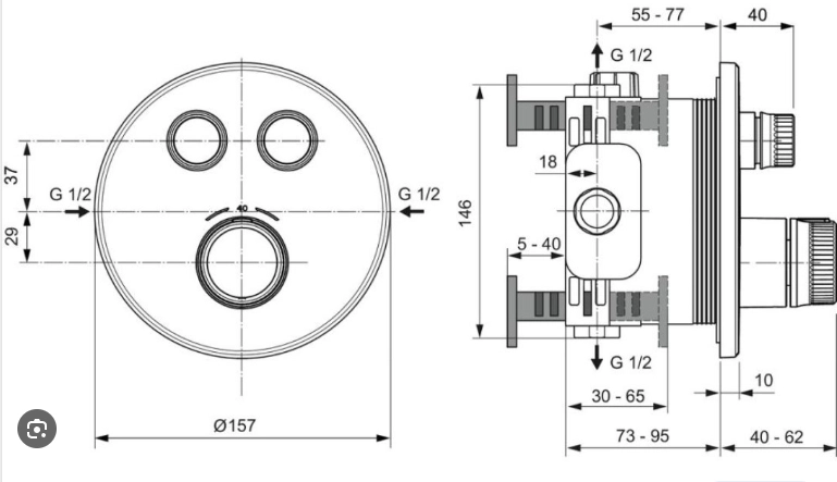 Встраиваемый термостатический смеситель для душа 2 режима Ideal Standard CERATHERM NAVIGO Magnetic Grey A7296A5