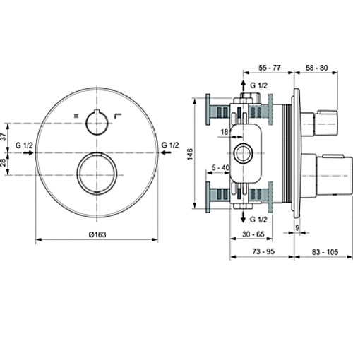 Baterie duș încastrată termostatată 2 cai Ideal Standard Ceratherm Silver Storm — 5