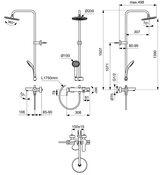 Coloana duș/cada Ideal Standard IdealRain Cerafine O Black — 14