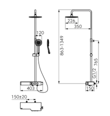 Coloana duș/cada termostatată FDesign Tempra FD5-TMP-7U-13