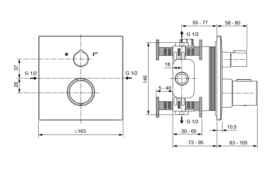 Baterie duș încastrată termostatată 2 cai Ideal Standard Ceratherm C100 A7522XG