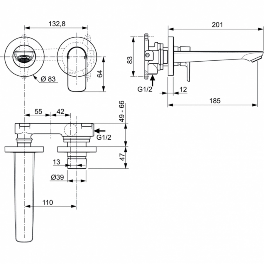 Baterie încastrată lavoar Ideal Standard Atelier Connect Air Chrome — 4