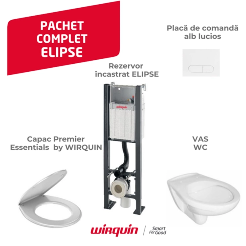 Полный комплект WC: инсталляция Wirquin Elipse + белая клавиша + унитаз Roca + сиденье