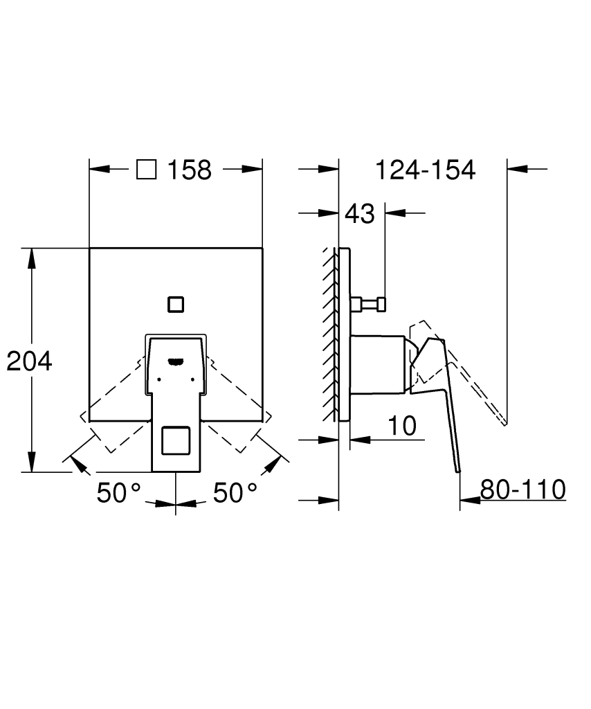 Baterie duș încastrată 2 cai Grohe Eurocube OHM 24062000