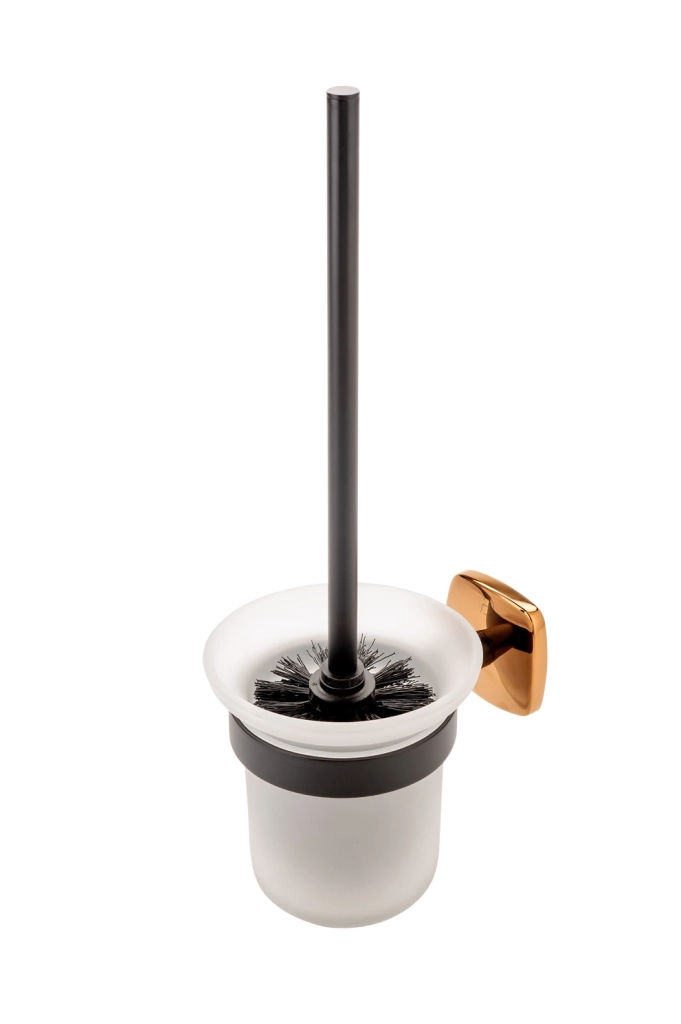 Perie WC FDesign Merida cu suport sticla mata/negru-roz auriu
