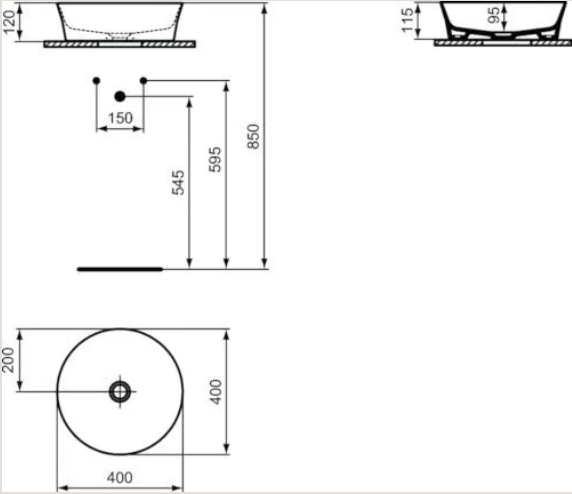 Lavoar pe blat tip bol Ideal Standard Atelier Ipalyss Round fara preaplin D.40 cm Alb Satinat — vedere 5