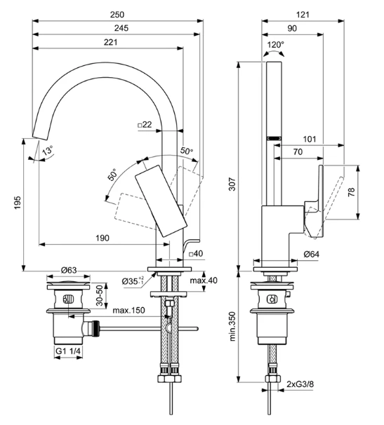 Baterie lavoar Ideal Standard Atelier Extra ML — 4
