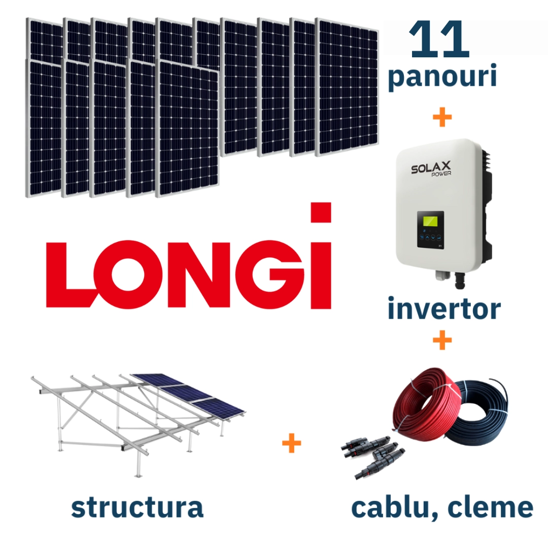 Kit complet sistem fotovoltaic LONGI On-Grid (Putere 6.14 kW, monofazat) La cheie!