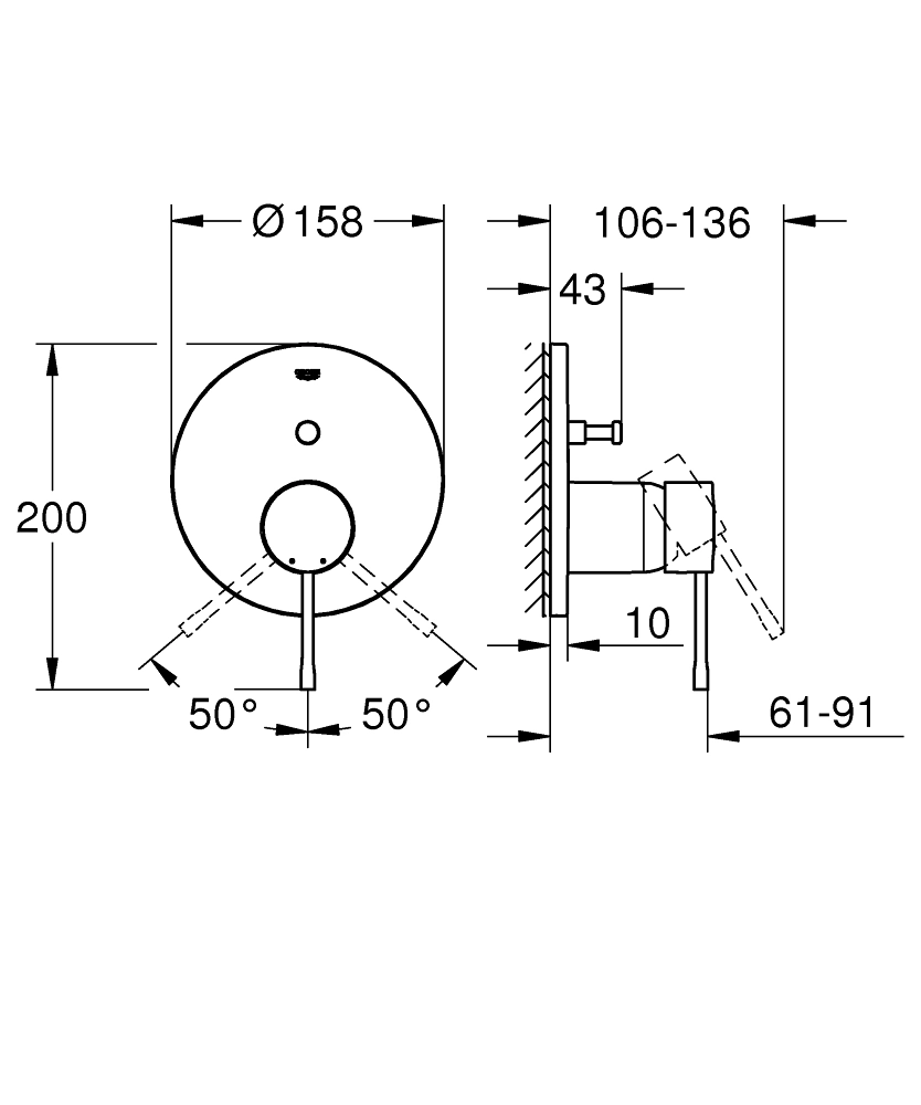 Baterie duș încastrată 2 cai Grohe Essence Brushed Hard Graphite 24058AL1/24167AL1