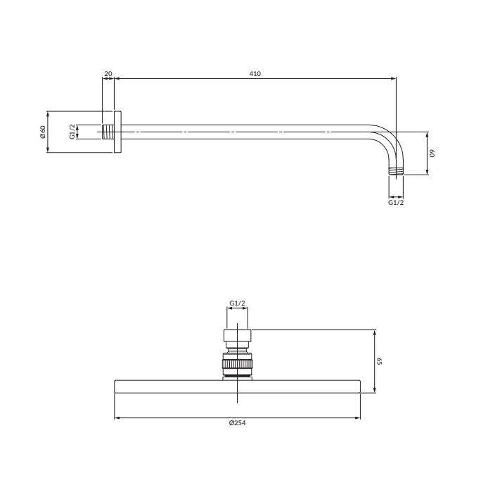 Pălărie duș cu braț Omnires Slimline WGSET1CR 20 cm