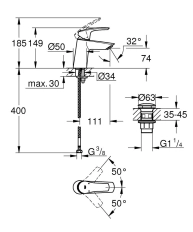 Baterie lavoar Grohe Eurosmart OHM S 23968003
