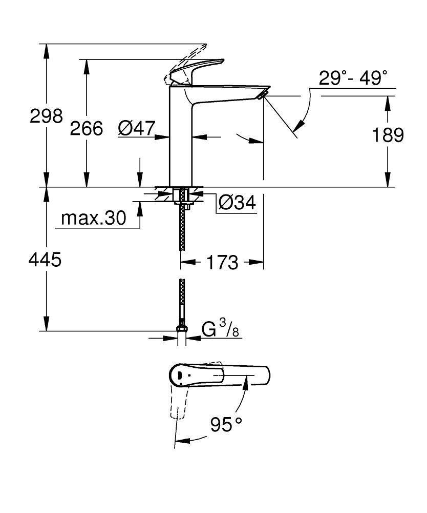 Baterie lavoar înalt Grohe Eurosmart OHM XL 24164003/23971003