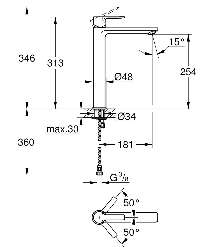 Baterie lavoar înalt Grohe Lineare XL 23405001