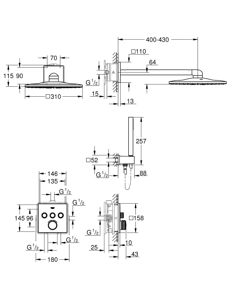 Set de duș îngropat termostatat Grohe GRT Smartcontrol 310 34706000