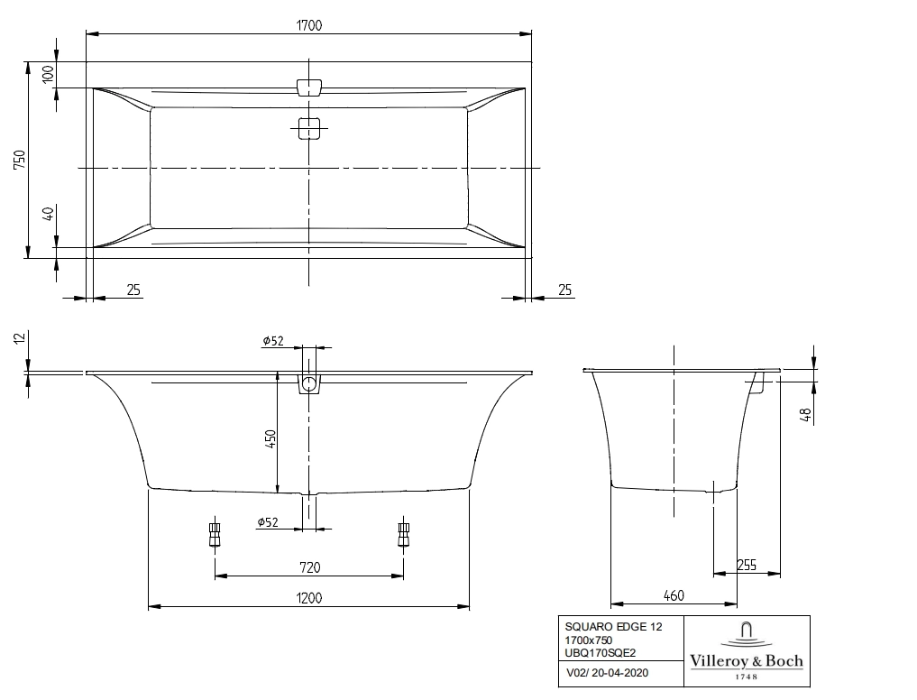 Cada Villeroy & Boch Squaro Edge 12 1700x750 Quaryl UBQ170SQE2DV-01
