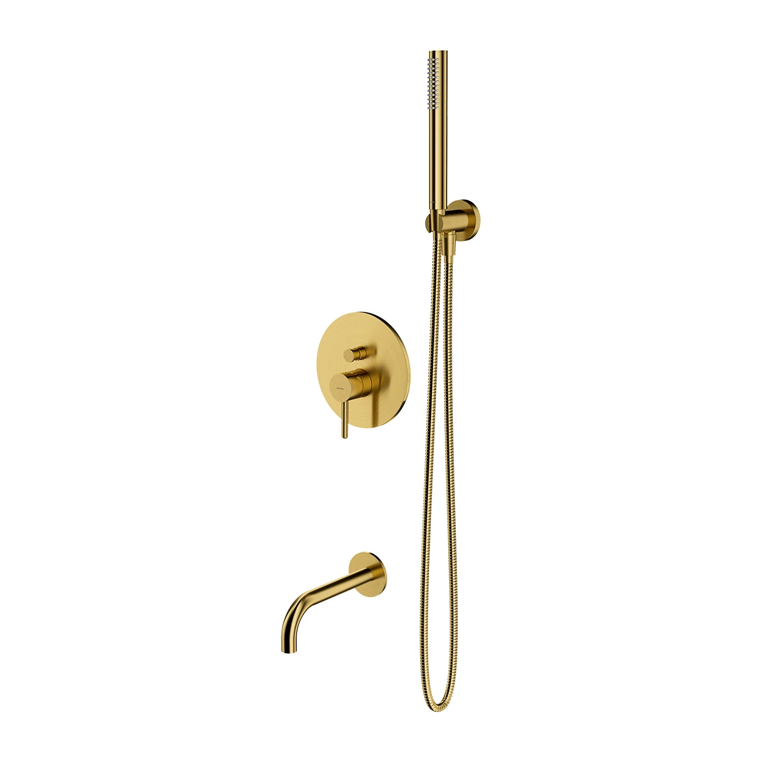 Душевой комплект Omnires Y Brushed Gold с изливом для ванны + монтажный корпус