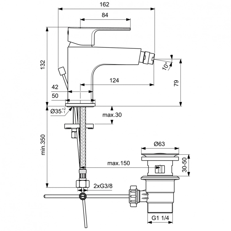 Baterie bideu Ideal Standard Cerafine D Chrome — 2