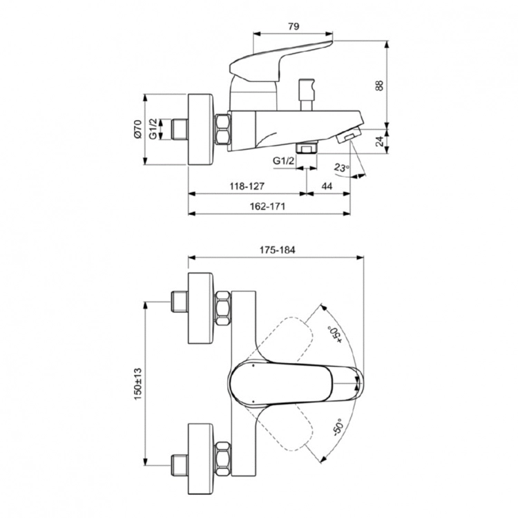 Baterie cada Ideal Standard Ceraflex cu inversor automat — 4