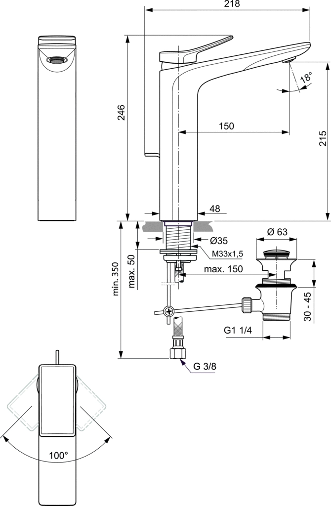 Baterie lavoar înalt Ideal Standard Atelier Conca Silver Storm — 4