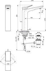 Смеситель для раковины высокий Ideal Standard Atelier Conca Magnetic Grey BC757A5
