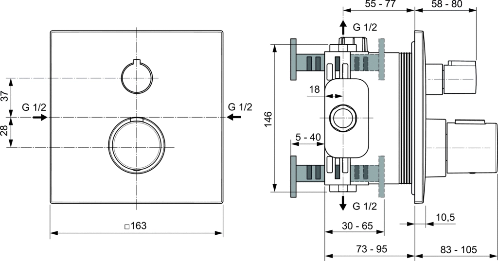 Baterie duș încastrată termostatată 1 cale Ideal Standard Ceratherm C100 Chrome — 2