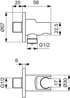 Cot racord de perete cu suport para 1/2 Ideal Standard IdealRain Magnetic Grey BC807A5