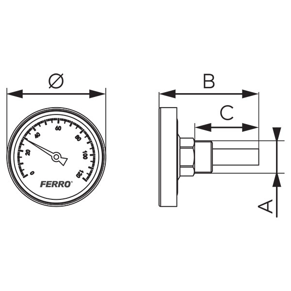 Termometru 63mm* 1/2" (0-120C) Ferro T63120A