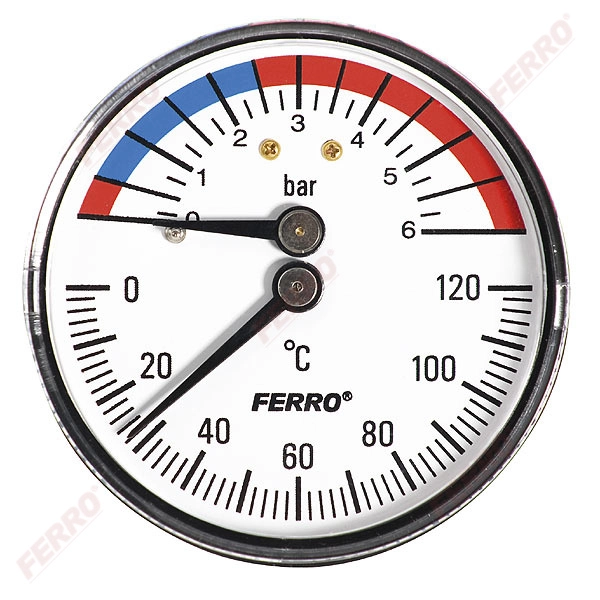 Termomanometru 63mm* 1/2" (0-120C/0-6bar) orizontal Ferro TM63A