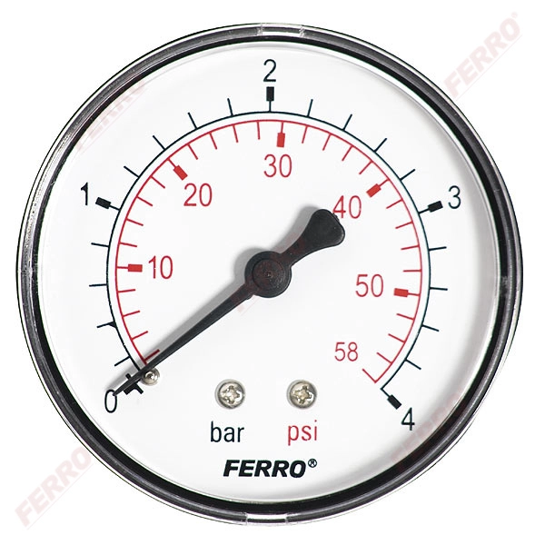 Manometru 63mm* 1/4" orizontal 0-4 bari Ferro M6304A — 1