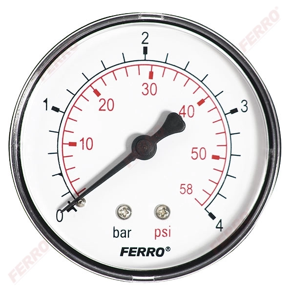 Manometru 63mm* 1/4" orizontal 0-4 bari Ferro M6304A