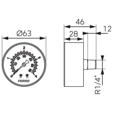 Manometru 63mm* 1/4" orizontal 0-4 bari Ferro M6304A