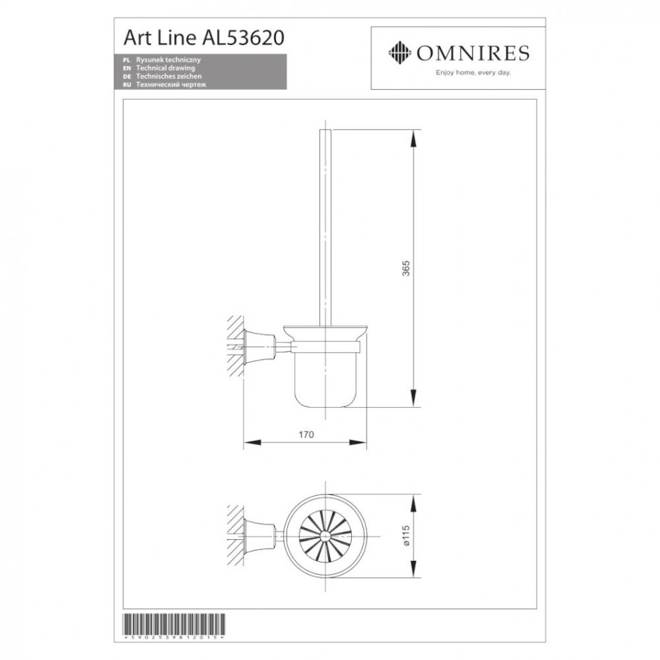 Perie de WC de perete OMNIRES Art Lines Auriu AL53620GL