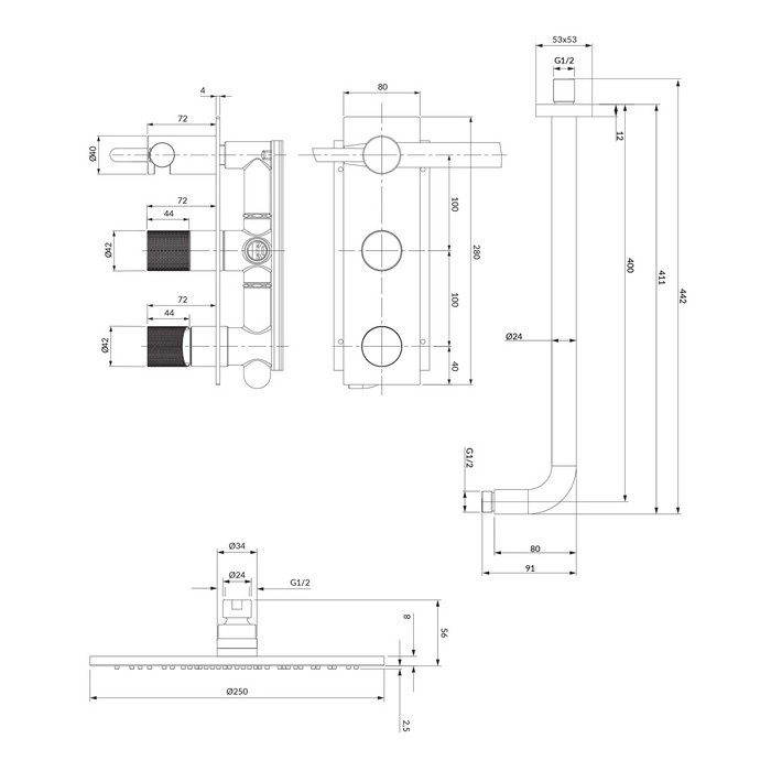 Set de duș îngropat Omnires Contour SYSCT10CR